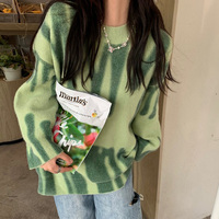 Drukuj sweter z dzianiny damskie eleganckie w zielone paski swetry oversize kobiety zimowe luźne długie swetry Streetwear Sueter Mujer 5